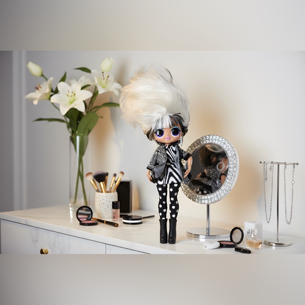 LOL Surprise Dolls OMG LIGHTS DOLL GROOVY BABE Big Doll Black White Hair nice